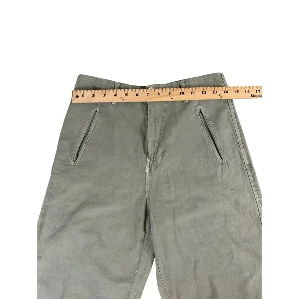 ZARA Pants Womens 6 Green Cotton Linen Twill High Rise Tapered Ankle Barrel NWT